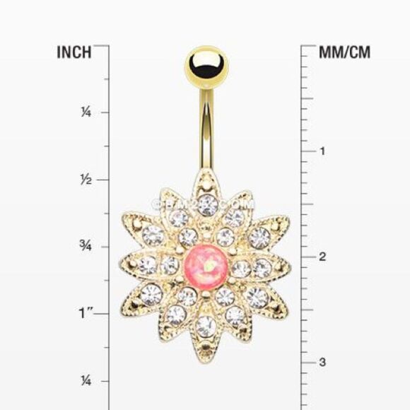 Gold plated stainless steel pink flower belly ring - Picture 4 of 4